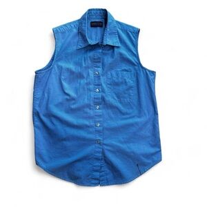 Lands' End Women’s Sleeveless Button-Down Shirt in Blue